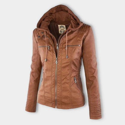 Chaqueta de cuero con capucha