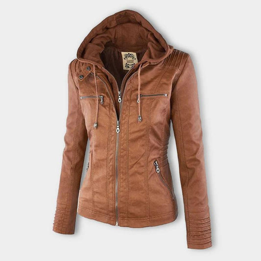 Chaqueta de cuero con capucha